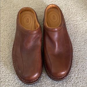 Brown UGG leather slip on Clogs
